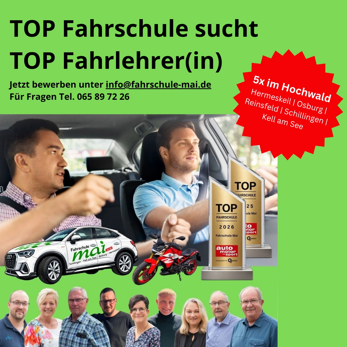 Fahrschule Mai-Fahrlehrer(in) gesucht Grafik